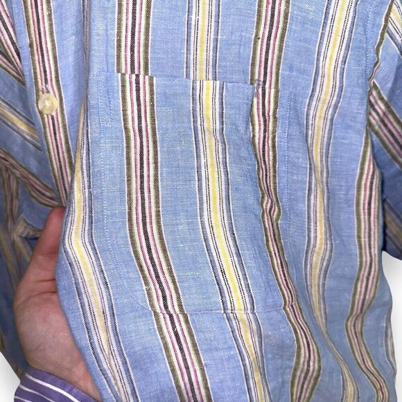 Mine London Pastel Stripe Pure Linen Button Down Shirt M - Picture 4 of 11